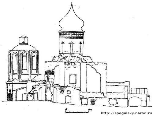 Рис. 2. Северный фасад церкви Николы на Усохе. Обмер 1945 - 1946 гг.