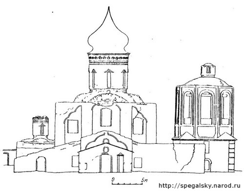 Рис. 3. Западный фасад церкви Николы на Усохе. Обмер 1945 - 1946 гг.