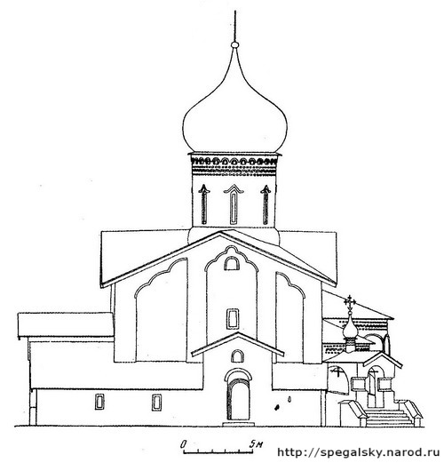 Рис. 8. Южный фасад церкви Николы на Усохе. Реконструкция Ю. П. Спегальского.