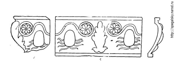 Рис. 21. Обломок изразца, найденный во втором этаже дома Печенко (1),  и  изразец того же вида со Снятной горы  (2).