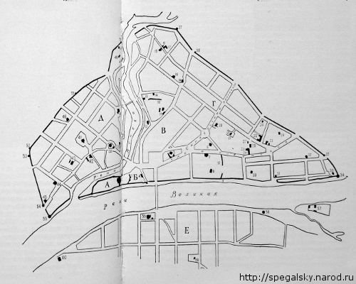 Схема расположения основных памятников в центре Пскова